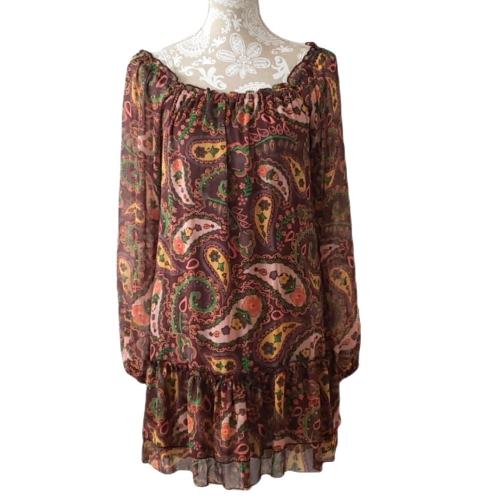American Rag Brown Paisley 70's Boho Dress- Large